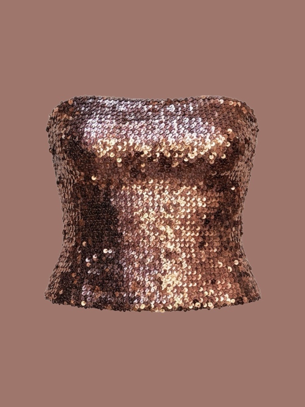 Strapless Sequin Tube Top in Brown/Rose Gold